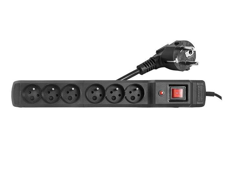 Power extension cord, 6 sockets with grounding and a power switch 3m