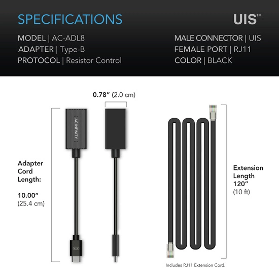 AC Infinity AC-ADL8 UIS Lighting Adapter Type-B, for RJ11/12 Connector Lights with Resistor Dimmers
