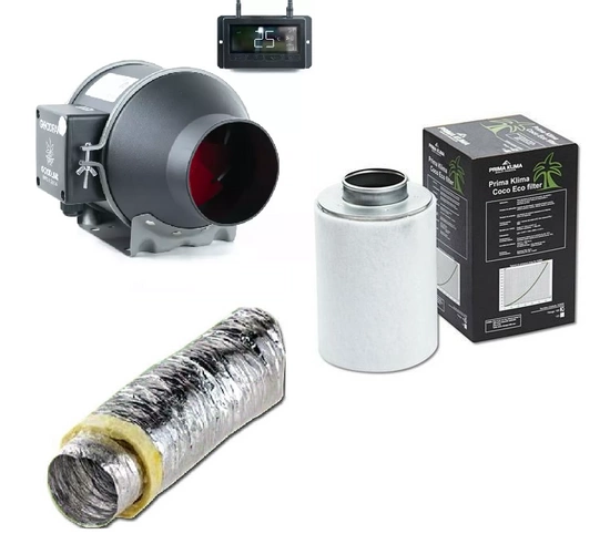 Ventilation kit GOOD FAN 100mm 350m3/h + Prima Klima carbon filter 360-480 m3/h + insulated duct