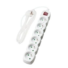 Extension cord with switch, 6 sockets, white, 3m