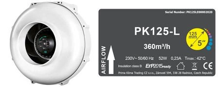 Fan Prima Klima 1 Speed 125mm 360m3/h