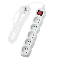 Extension cord with switch, 5 sockets, white, 3 m