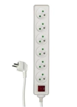 Extension cord with switch, 6 sockets, white, 1,5m